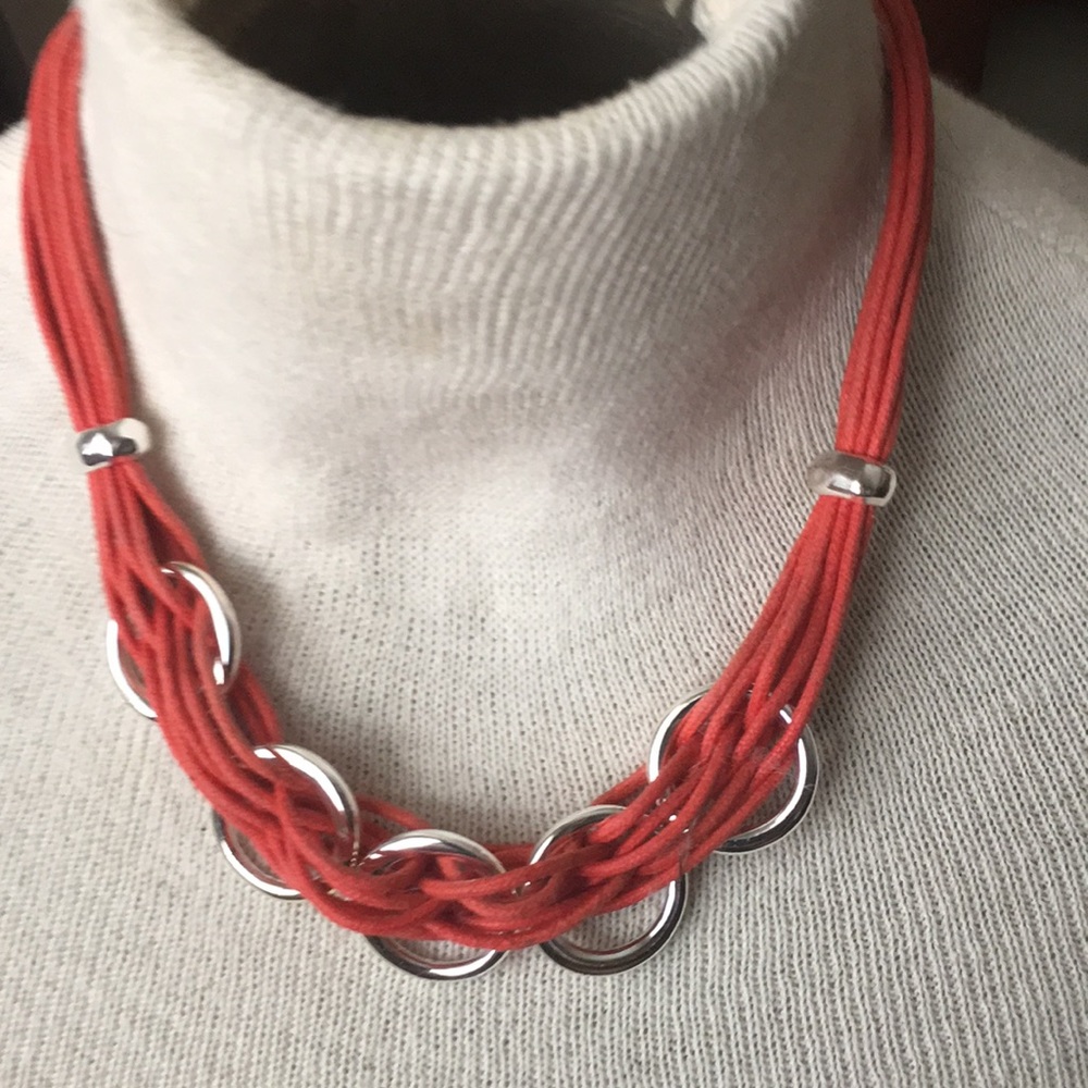Chico’s silver and orange cord choker necklace